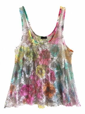 Rue21 Y2K Floral Lace Sheer Mesh Tank Top Size XL Fairy Whimsical Ethereal